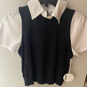 STAUD Navy and White Arya Top